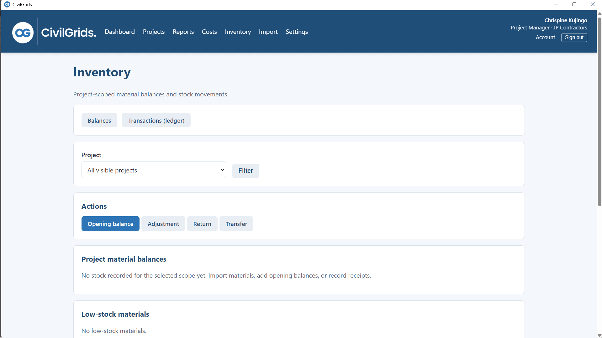 CivilGrids inventory