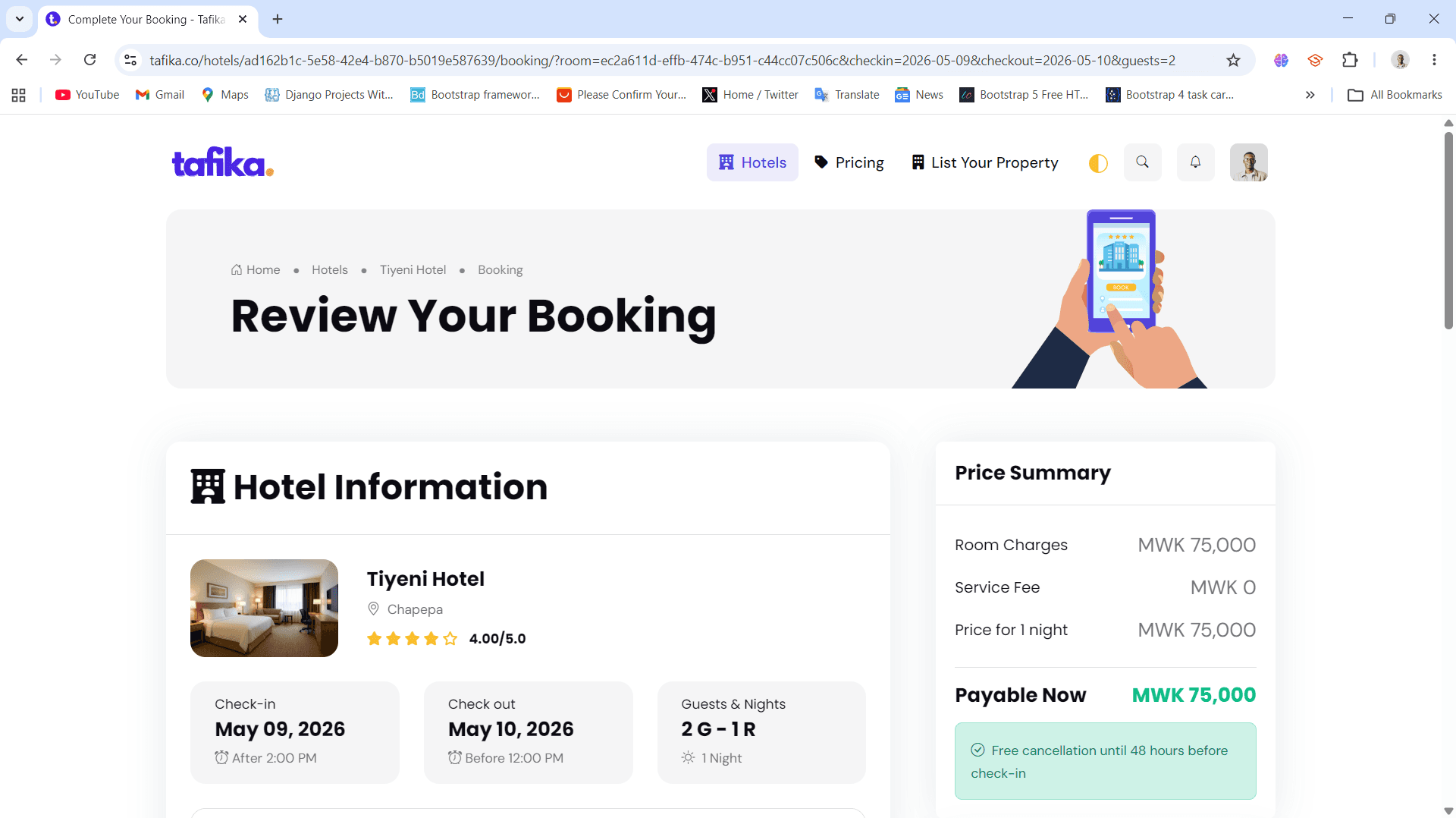 Tafika — property detail and booking context