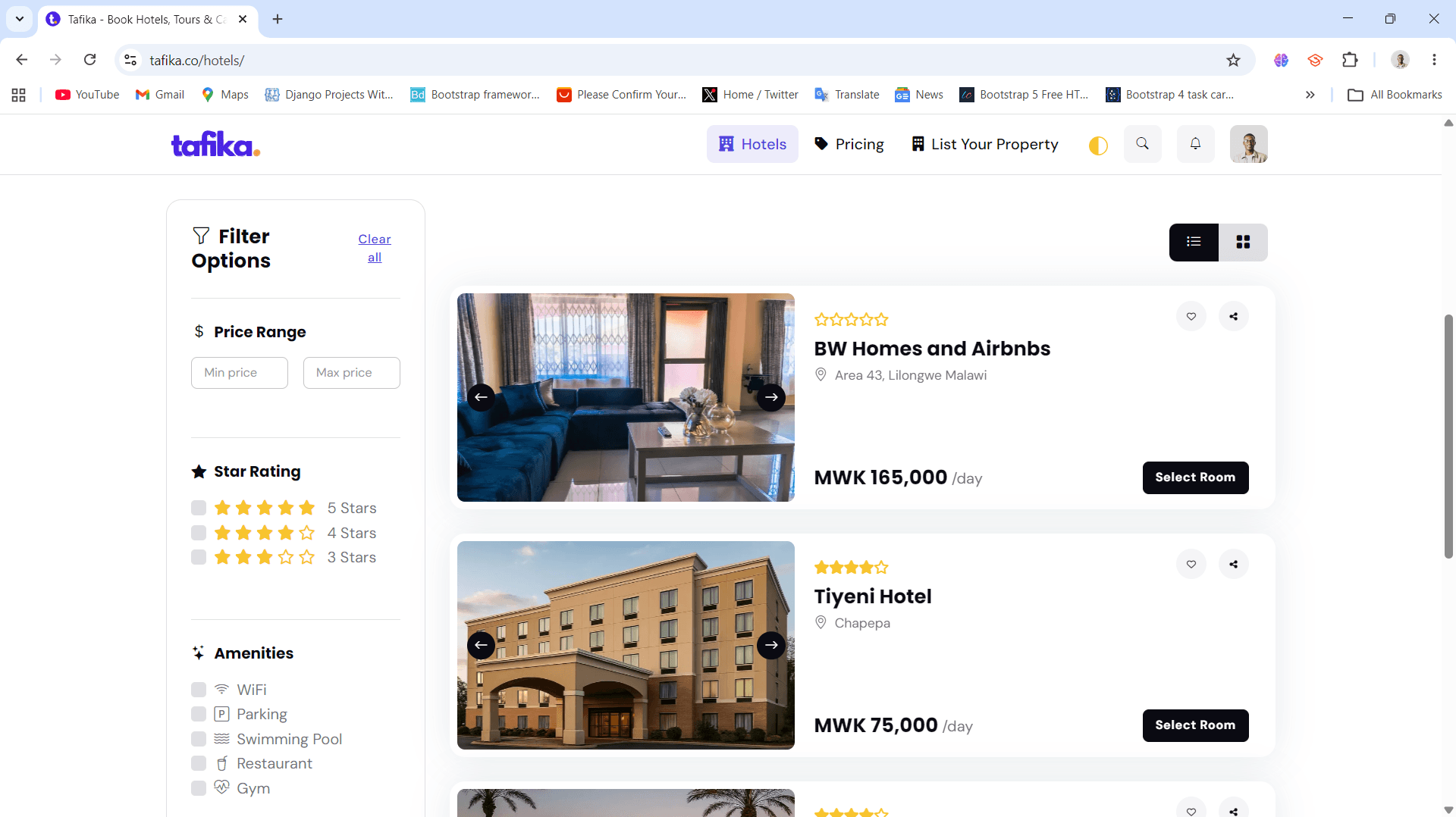 Tafika partner-facing listings and property visibility